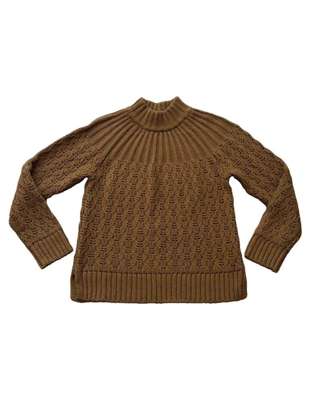 Madewell Sweater Womens Small Brown Pointelle Stitch Mix Mock Neck Merino Alpaca